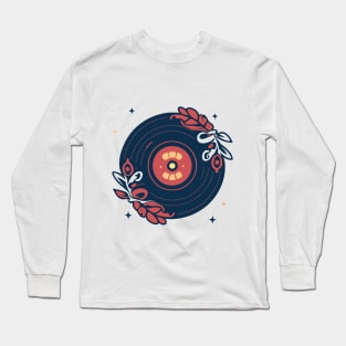 Vinyl LP Music Disk with Floral Design Long Sleeve T-Shirt